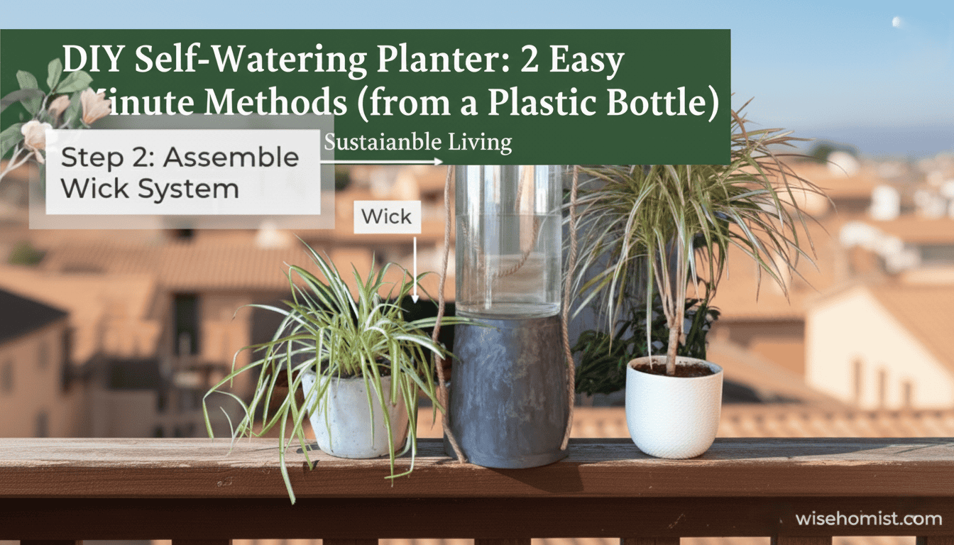 A diagram or photo showing the wicking method for a self-watering planter.