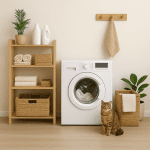 low waste laundry room with jars, soap nuts and wool dryer balls