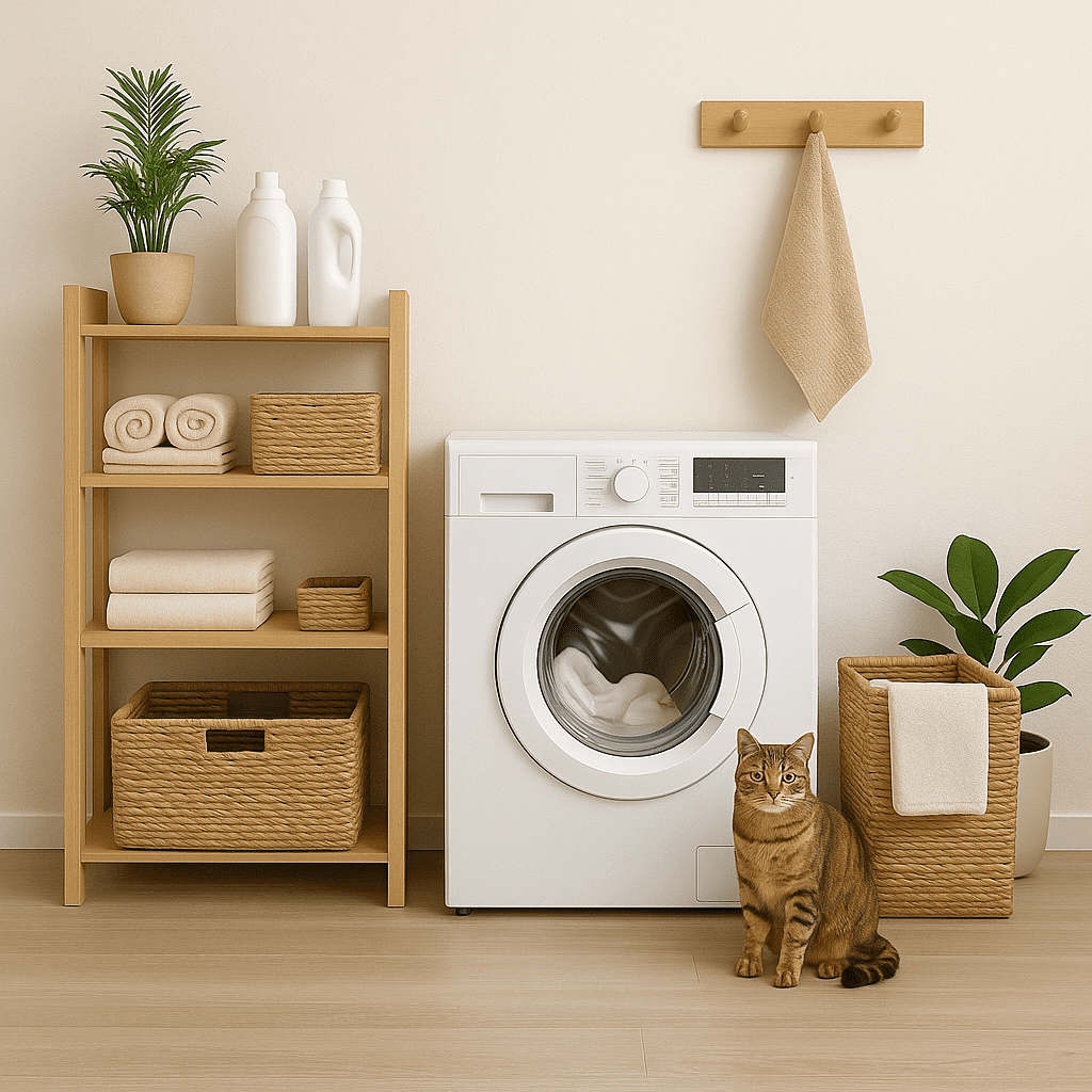 low waste laundry room with jars, soap nuts and wool dryer balls